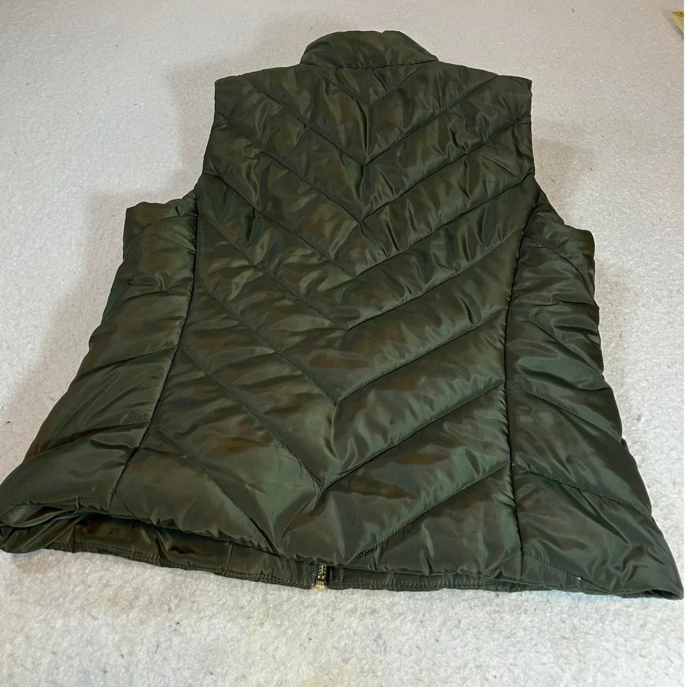 Michael Kors Womens Olive Green Quilted Puffer Vest Gold Hardware Size Small